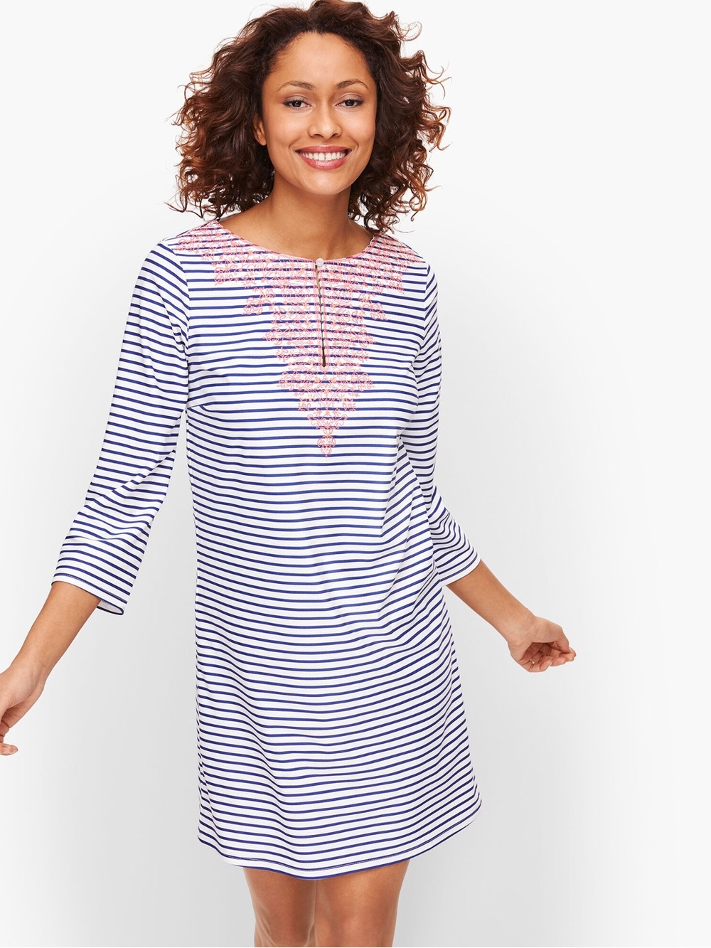 CABANA LIFE TALBOTS EMBROIDERED COVER UP - CORAL EMBLEM size large stripe